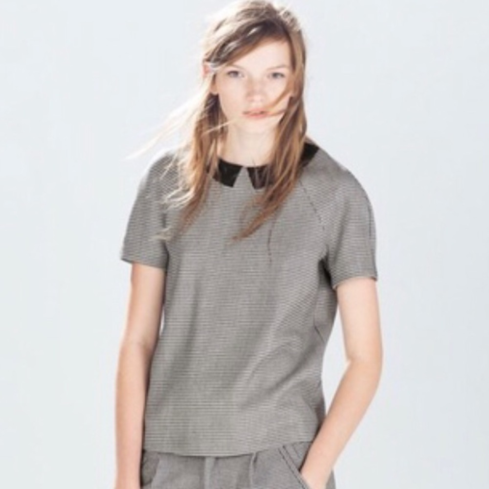 ZARA Trafaluc Houndstooth Short Sleeve Top XS